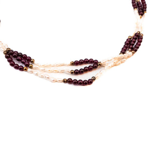 Vintage 19-Inch Cultured 5mm White Mini Baroque Pearl & Garnet Necklace GP Clasp