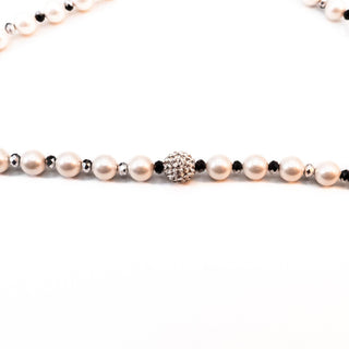 Vintage 18 to 20-Inch Simulated White Pearl Necklace With AB Crystals