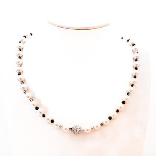Vintage 18 to 20-Inch Simulated White Pearl Necklace With AB Crystals