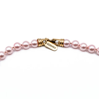 Vintage 18-Inch Kissaka Simulated Pink Glass Pearl Necklace With GP Clasp