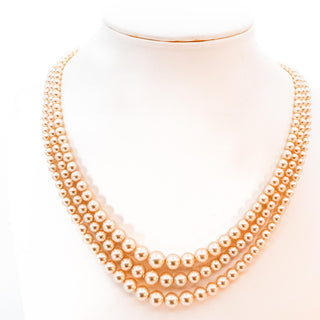Vintage 16.5-Inch Simulated Graduating Champagne Pearl Triple Strand Necklace