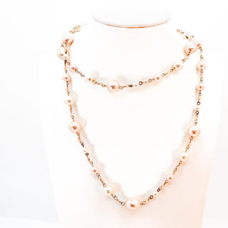 Vintage 35-Inch Simulated White & Pink Pearl Crystal Necklace