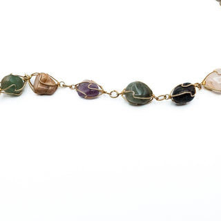 Vintage 31-Inch Multi-Gemstone Amethyst Jade Agate Quartz GP Wire Wrap Necklace