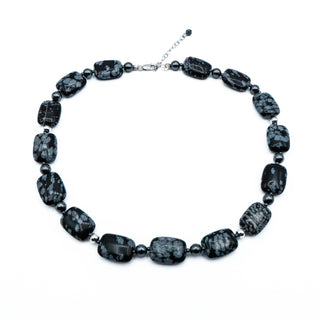 Snowflake Obsidian Beaded Necklace 16 to 18 Inches Long