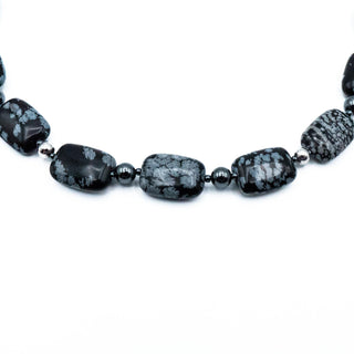 Snowflake Obsidian Beaded Necklace 16 to 18 Inches Long