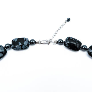 Snowflake Obsidian Beaded Necklace 16 to 18 Inches Long