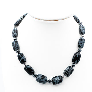 Snowflake Obsidian Beaded Necklace 16 to 18 Inches Long