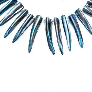 Vintage 16 to 17.5-Inch Blue Abalone Shell Mother-of-Pearl Necklace Earring Set