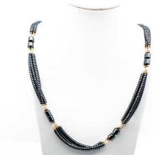 Vintage 27.5-Inch Hematite Baroque Cultured White Pearl Triple Strand Necklace