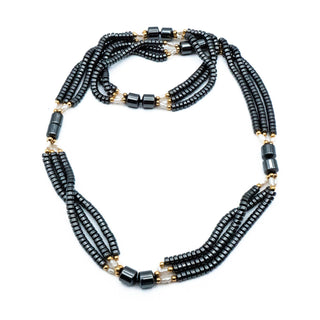 Vintage 27.5-Inch Hematite Baroque Cultured White Pearl Triple Strand Necklace