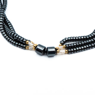 Vintage 27.5-Inch Hematite Baroque Cultured White Pearl Triple Strand Necklace
