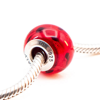 QG Brand Red Murano Glass Bead Sterling Silver Charm