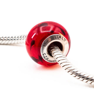 QG Brand Red Murano Glass Bead Sterling Silver Charm