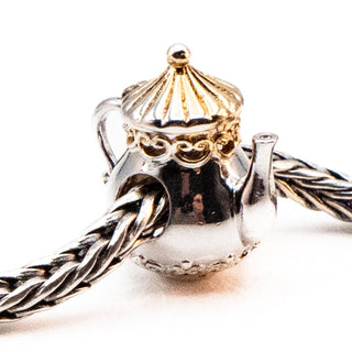 Teapot Sterling Silver Charm With Yellow Gold Plated Accents