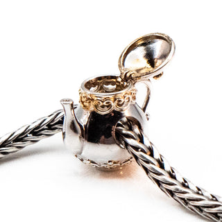 Teapot Sterling Silver Charm With Yellow Gold Plated Accents