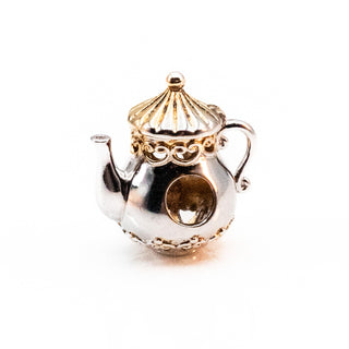 Teapot Sterling Silver Charm With Yellow Gold Plated Accents