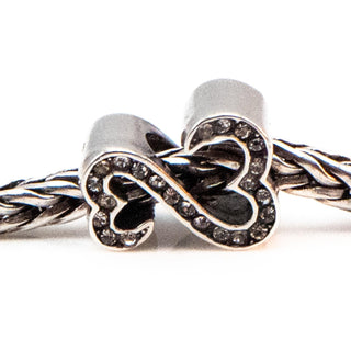 Interlocking Heart Infinity Sterling Silver Charm With Clear Crystal