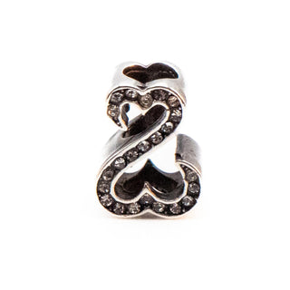 Interlocking Heart Infinity Sterling Silver Charm With Clear Crystal