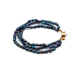 Vintage 7.5-Inch Cultured Black Baroque Freshwater Pearl Triple Strand Bracelet