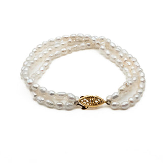 Cultured White Mini Baroque Freshwater Pearl Triple Strand Bracelet 7.5 Inches