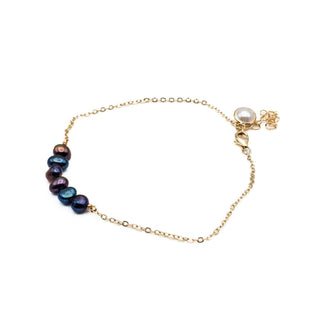Cultured Black Freshwater Pearl Gold Plated Adjustable Length Anklet or Bracelet