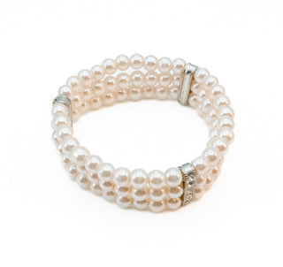 Triple Strand White Imitation Pearl Stretch Bracelet – 7 Inches