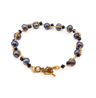 Cultured Peacock Pearl Baroque Freshwater Pearl Beaded Bracelet 7.5 Inches