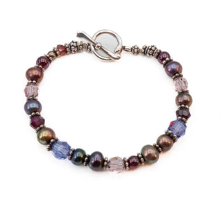 Cultured Baroque Freshwater Pearl Sterling Silver Garnet Beaded Bracelet