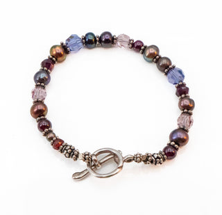 Cultured Baroque Freshwater Pearl Sterling Silver Garnet Beaded Bracelet