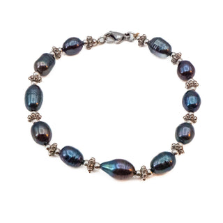Cultured Black Baroque Freshwater Pearl Beaded Bracelet 8.5 Inches