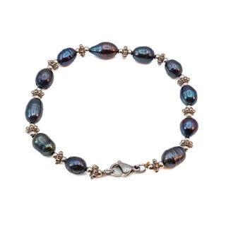 Cultured Black Baroque Freshwater Pearl Beaded Bracelet 8.5 Inches