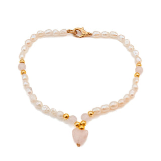 Vintage Cultured White Mini Baroque Pearl Bracelet With Rose Quartz