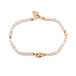 Vintage Cultured White Mini Baroque Pearl Bracelet With Rose Quartz