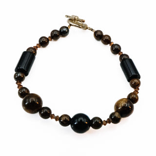 Tiger Eye Gemstone Toggle Clasp Bracelet 7.9 Inches