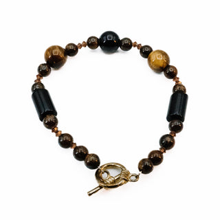 Tiger Eye Gemstone Toggle Clasp Bracelet 7.9 Inches