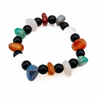 Black Onyx Multi Color Gemstone Stretch Bracelet - 6.9 Inches