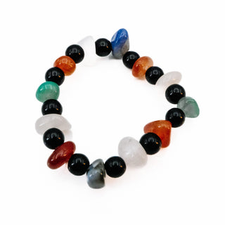Black Onyx Multi Color Gemstone Stretch Bracelet - 6.9 Inches