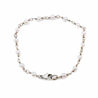 Vintage Sterling Silver White Freshwater Pearl Bracelet or Anklet - 8 Inches