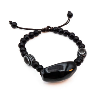 Black Agate and Onyx Gemstone Bracelet 7 Inches