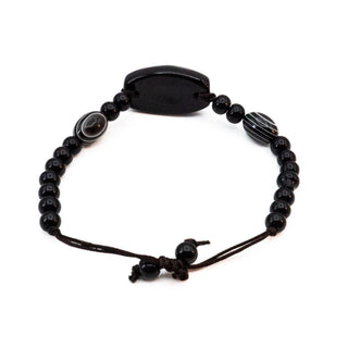 Black Agate and Onyx Gemstone Bracelet 7 Inches