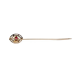 Antique 10K Yellow Gold Art Nouveau Red Paste Stick Pin