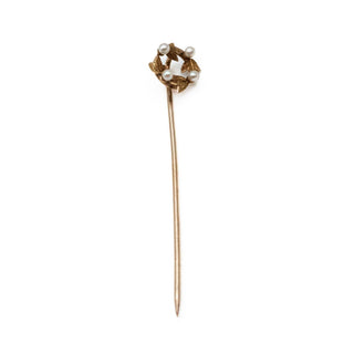 Vintage 12K Yellow Gold Seed Pearl Wreath Stick Pin