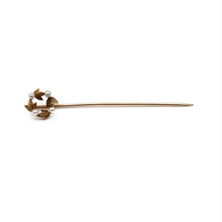 Vintage 12K Yellow Gold Seed Pearl Wreath Stick Pin