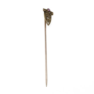 Vintage Gold Plated Shield Hat Pin With Purple Rhinestone