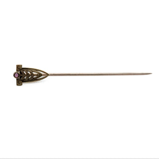 Vintage Gold Plated Shield Hat Pin With Purple Rhinestone