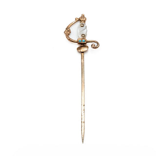 Vintage Gold Plated Sword Stick Pin With Mother of Pearl And Turquoise