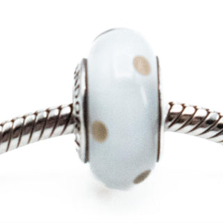 PANDORA Retired Black on White Murano Glass Polka Dot Bead Sterling Silver Charm
