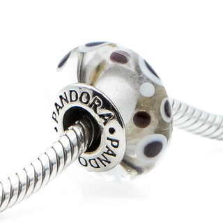 PANDORA Retired White Bubbles Murano Glass Bead Sterling Silver Charm