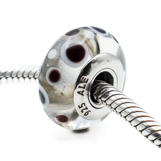 PANDORA Retired White Bubbles Murano Glass Bead Sterling Silver Charm