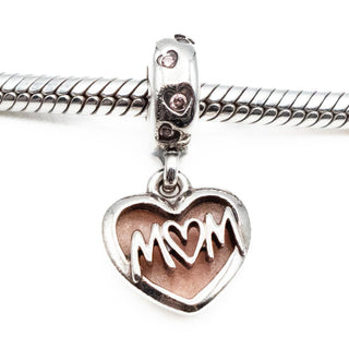 PANDORA Mom Script Heart Dangle Sterling Silver Charm